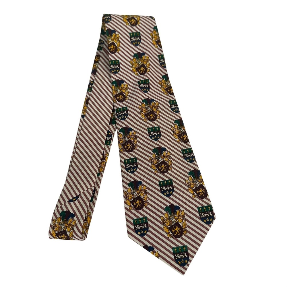 Tommy Hilfiger Mens Vintage Silk Blend Tie 4 Inch Crest Stripe Preppy Classic